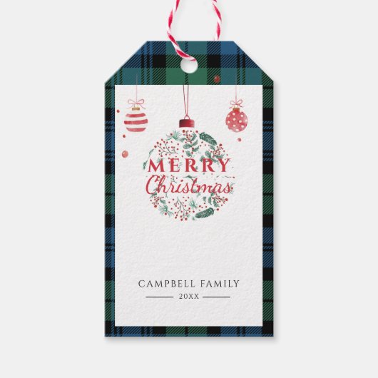 Plaid Kerstfeest Rustieke Campbell Tartan Cadeaulabel (Voorkant)