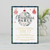 Plaid Kerstfeest Rustieke Campbell Tartan Gold Folie Uitnodiging (Staand Voorkant)