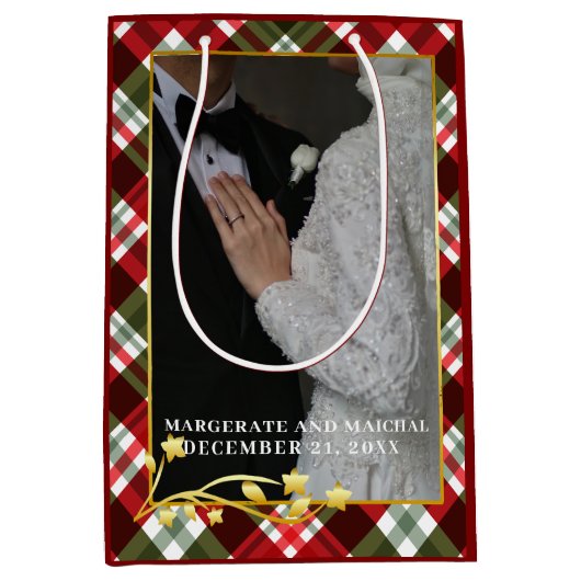 Plaid Kerstmis 1 Foto Getrouwd en Vrolijk Medium Cadeauzakje (Voorkant)