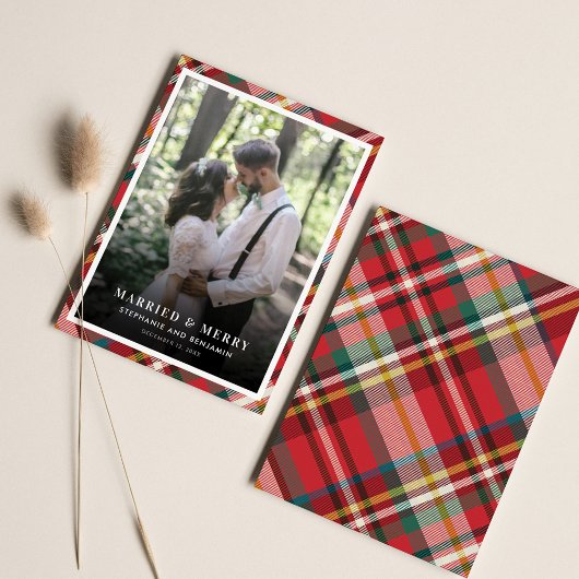 Plaid Kerstmis Foto Getrouwd en Vrolijk Feestdagenkaart