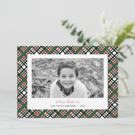 Plaid Kerstmis Fotokaart Feestdagenkaart (Staand voorkant)