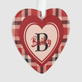 Plaid Kerstmis Hart w / Roze Tattoo gepersonalisee Ornament (voorkant)