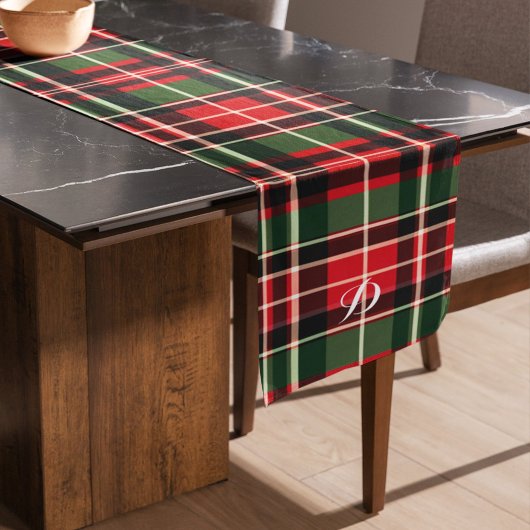 Plaid Kerstmis Monogram Naam Vakantie Patroon Medium Tafelloper