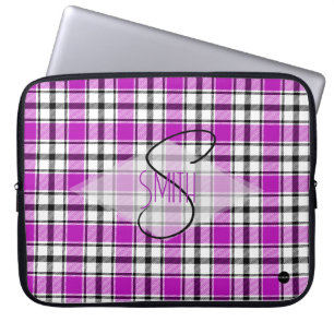 Plaid Laptop Hoesje w violet roze, zwart en wit Sleeve