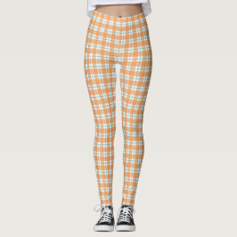Plaid leggings with a vibrant orange, blue