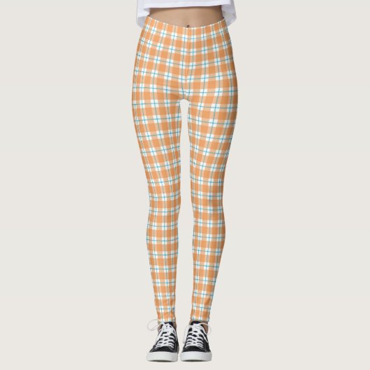 Plaid leggings with a vibrant orange, blue (Voorkant)