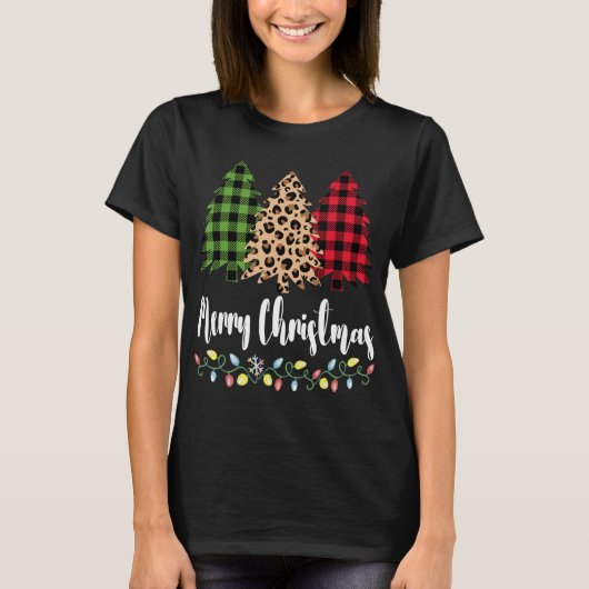 Plaid Leopard Patterns Merry Christmas Tree for Mo T-shirt (Voorkant)