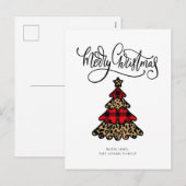 Plaid & Leopard Print Kerstboom Feestdagenkaart (Voorkant / Achterkant)