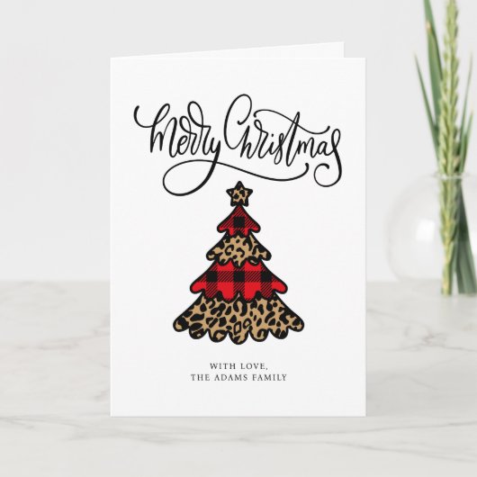 Plaid & Leopard Print Kerstboom Kaart (Voorkant)