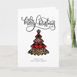 Plaid & Leopard Print Kerstboom Kaart