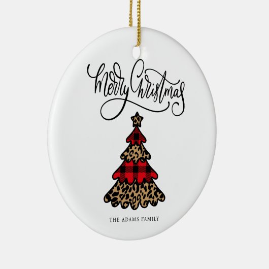 Plaid & Leopard Print Kerstboom Keramisch Ornament (Rechts)