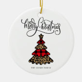 Plaid & Leopard Print Kerstboom Keramisch Ornament (Voorkant)