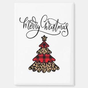 Plaid & Leopard Print Kerstboom Magneet