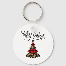 Plaid & Leopard Print Kerstboom Sleutelhanger