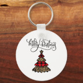 Plaid & Leopard Print Kerstboom Sleutelhanger (Voorkant)