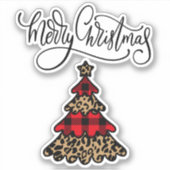 Plaid & Leopard Print Kerstboom Sticker (Voorkant)