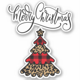 Plaid & Leopard Print Kerstboom Sticker