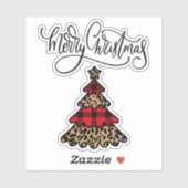Plaid & Leopard Print Kerstboom Sticker (Vel)