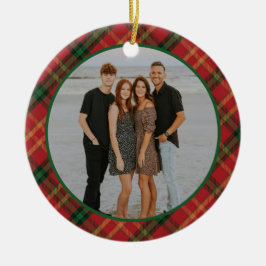 Plaid Lijst Familiefoto Gepersonaliseerde Kerst Keramisch Ornament