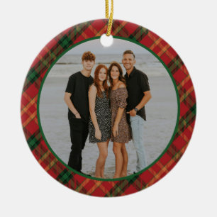 Plaid Lijst Familiefoto Gepersonaliseerde Kerst Keramisch Ornament