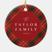 Plaid Lijst Familiefoto Gepersonaliseerde Kerst Keramisch Ornament (Achterkant)