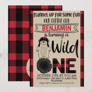 Plaid Lumberjack Beer Wild One Birthday Invitation Kaart