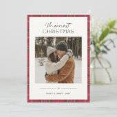 Plaid Merriest Kerstpaar Foto Ivoor Feestdagenkaart (Staand voorkant)