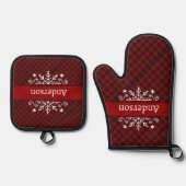 Plaid Merry & Bright sneeuwvlok gepersonaliseerd Ovenwant & Pannenlap Set (Voorkant)