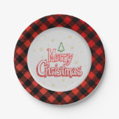 Plaid Merry Christmas Paper Plate Papieren Bordje (Voorkant)