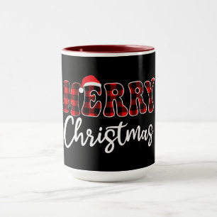 Plaid MERRY Design met Santa-hoed  Mok