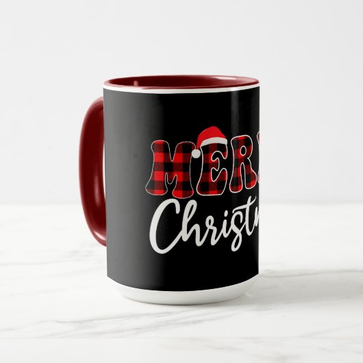 Plaid MERRY Design with Santa Hat Mok (Voorkant links)