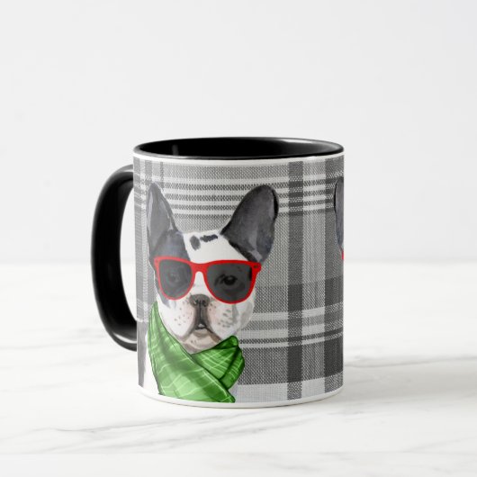 Plaid met een Boston Terrier Christmas Dog Mok (Voorkant links)