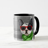 Plaid met een Boston Terrier Christmas Dog Mok (Voorkant rechts)
