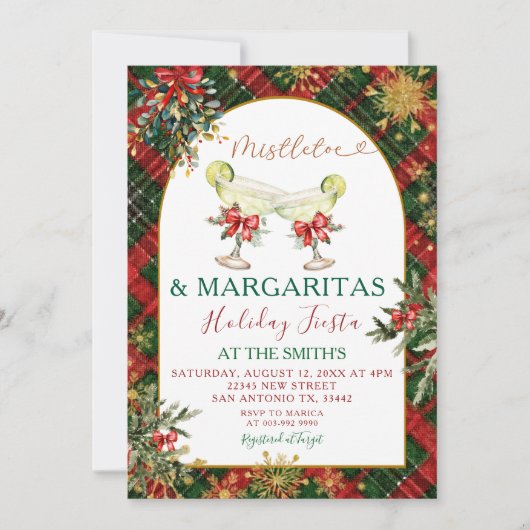 Plaid Mistletoe & Margaritas Holiday Party Invitat Kaart (Voorkant)