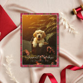 Plaid Modern Script Gelukkigste Feestdagen Puppy F Feestdagenkaart