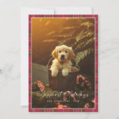 Plaid Modern Script Gelukkigste Feestdagen Puppy F Feestdagenkaart (Voorkant)
