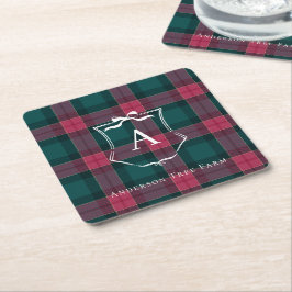 Plaid Monogram | Aangepast Holiday Logo Kartonnen Onderzetters