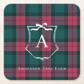 Plaid Monogram | Aangepast Holiday Logo Kartonnen Onderzetters (Voorkant)