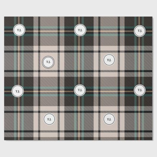Plaid Monogram Classic Christmas Wrapping Paper Cadeaupapier (Vlak)