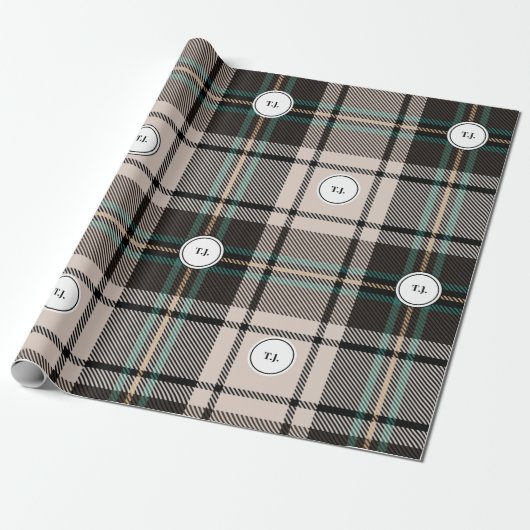 Plaid Monogram Classic Christmas Wrapping Paper Cadeaupapier (Uitgerold)