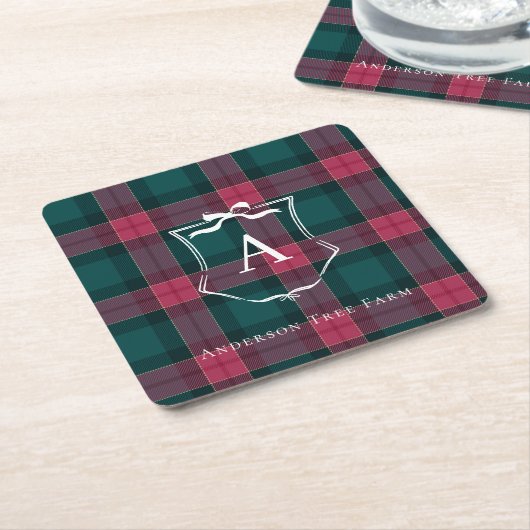 Plaid monogram | Custom Holiday Logo Kartonnen Onderzetters (Schuin)