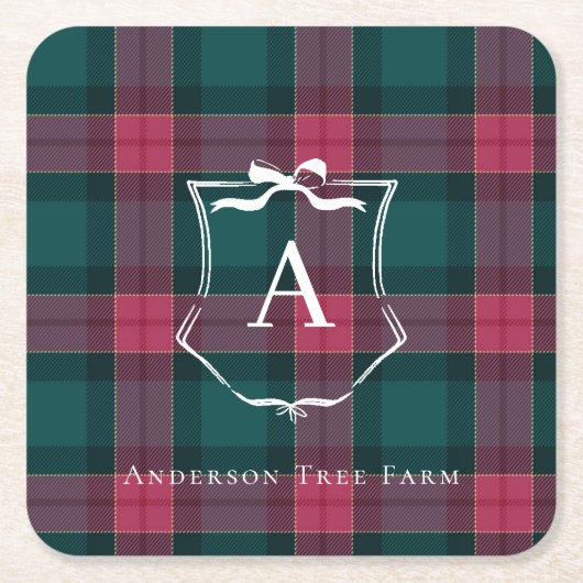 Plaid monogram | Custom Holiday Logo Kartonnen Onderzetters (Voorkant)
