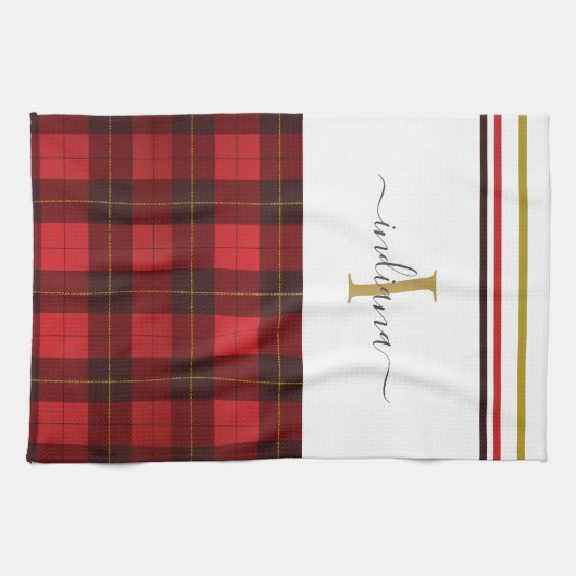 Plaid Monogram Elegante Clan Wallace Tartan Theedoek (Horizontaal)