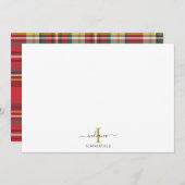 Plaid Monogram Initiaal Naam Kerstmis Rustieke Scr Notitiekaartje (Voorkant / Achterkant)