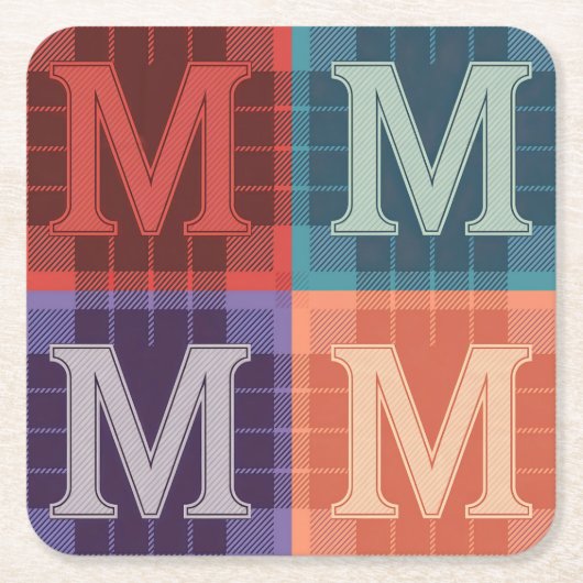 Plaid Monogram M Onderzetter Set (Voorkant)