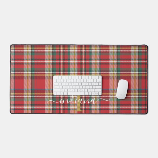 Plaid Monogram Naam Script Rustic Custom Bureaumat (Keyboard & Muis)