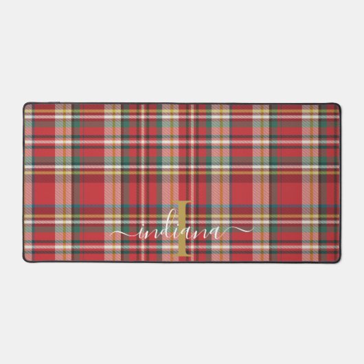 Plaid Monogram Naam Script Rustic Custom Bureaumat (Voorkant)