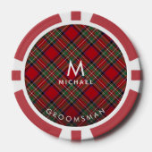 Plaid Monogram Rood Groen Stewart Tartan Groomsman Poker Chips (Voorkant)