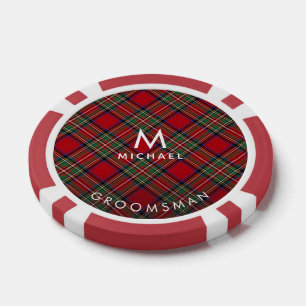 Plaid Monogram Rood Groen Stewart Tartan Groomsman Poker Chips