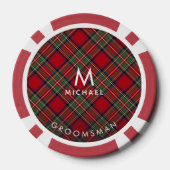 Plaid Monogram Rood Groen Stewart Tartan Groomsman Poker Chips (Achterkant)